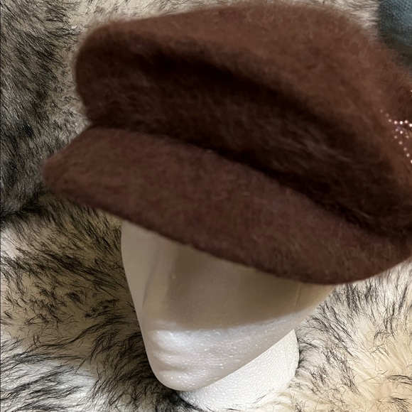 Y2K Angora Blend Butterfly Sequin Embellished Brown Hat - Picture 4 of 8